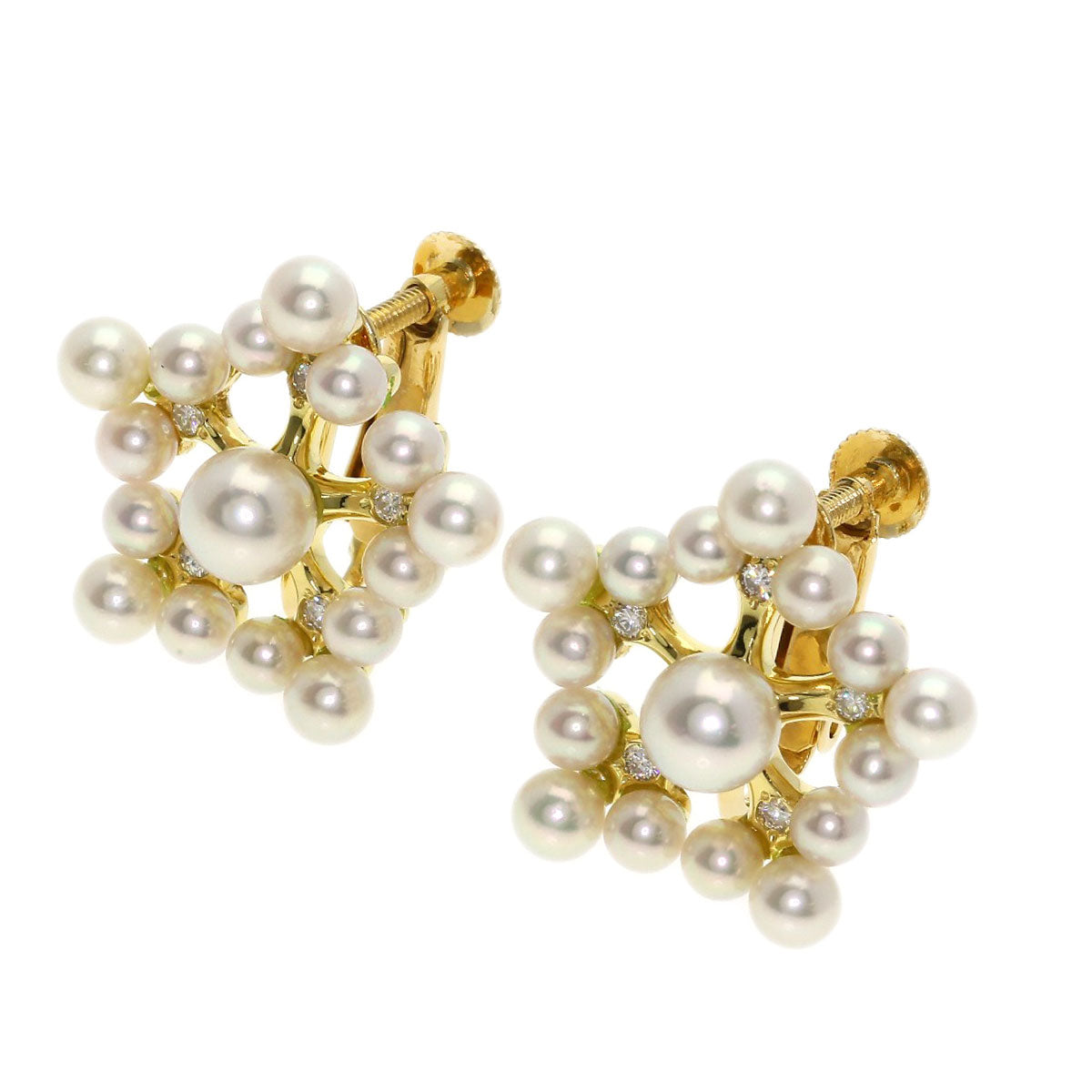 0.08ct Pearl Pearl Diamond Earring K18 Yellow Gold 7.8g　Ladies