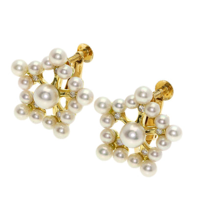 0.08ct Pearl Pearl Diamond Earring K18 Yellow Gold 7.8g　Ladies