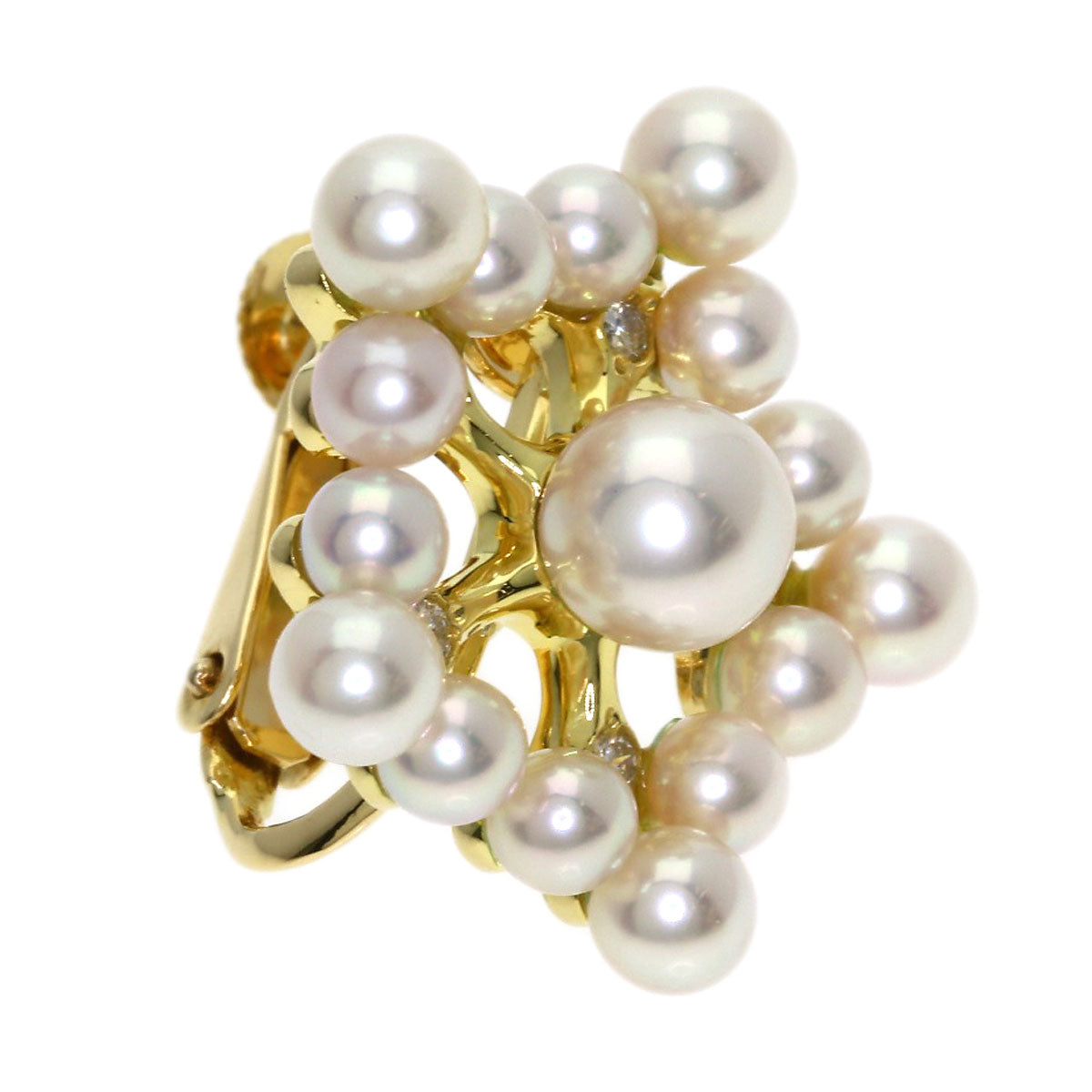 0.08ct Pearl Pearl Diamond Earring K18 Yellow Gold 7.8g　Ladies