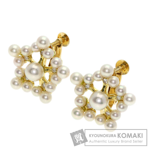 0.08ct Pearl Pearl Diamond Earring K18 Yellow Gold 7.8g　Ladies