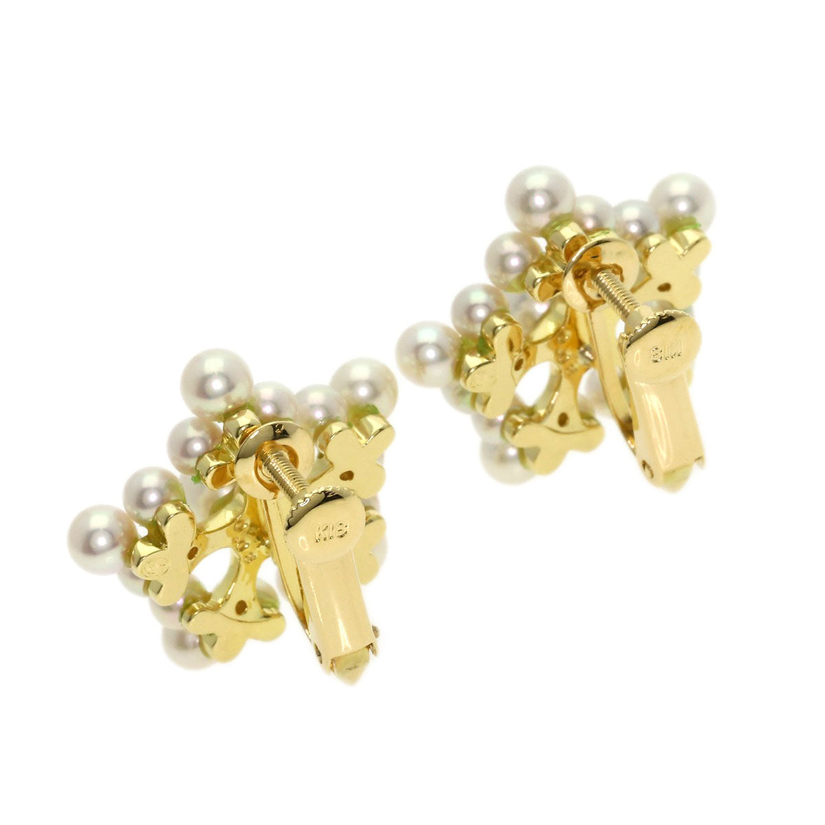 0.08ct Pearl Pearl Diamond Earring K18 Yellow Gold 7.8g　Ladies