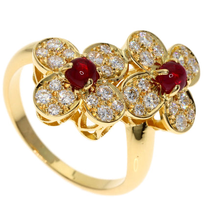 Van Cleef & Arpels Trefle Diamond Ruby Ring K18 Yellow Gold Ladies [Used]