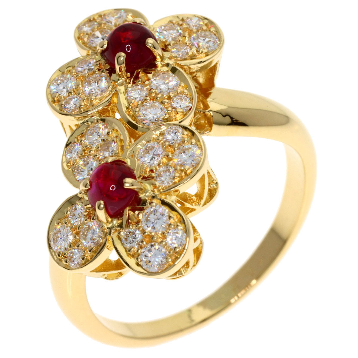 Van Cleef & Arpels Trefle Diamond Ruby Ring K18 Yellow Gold Ladies [Used]