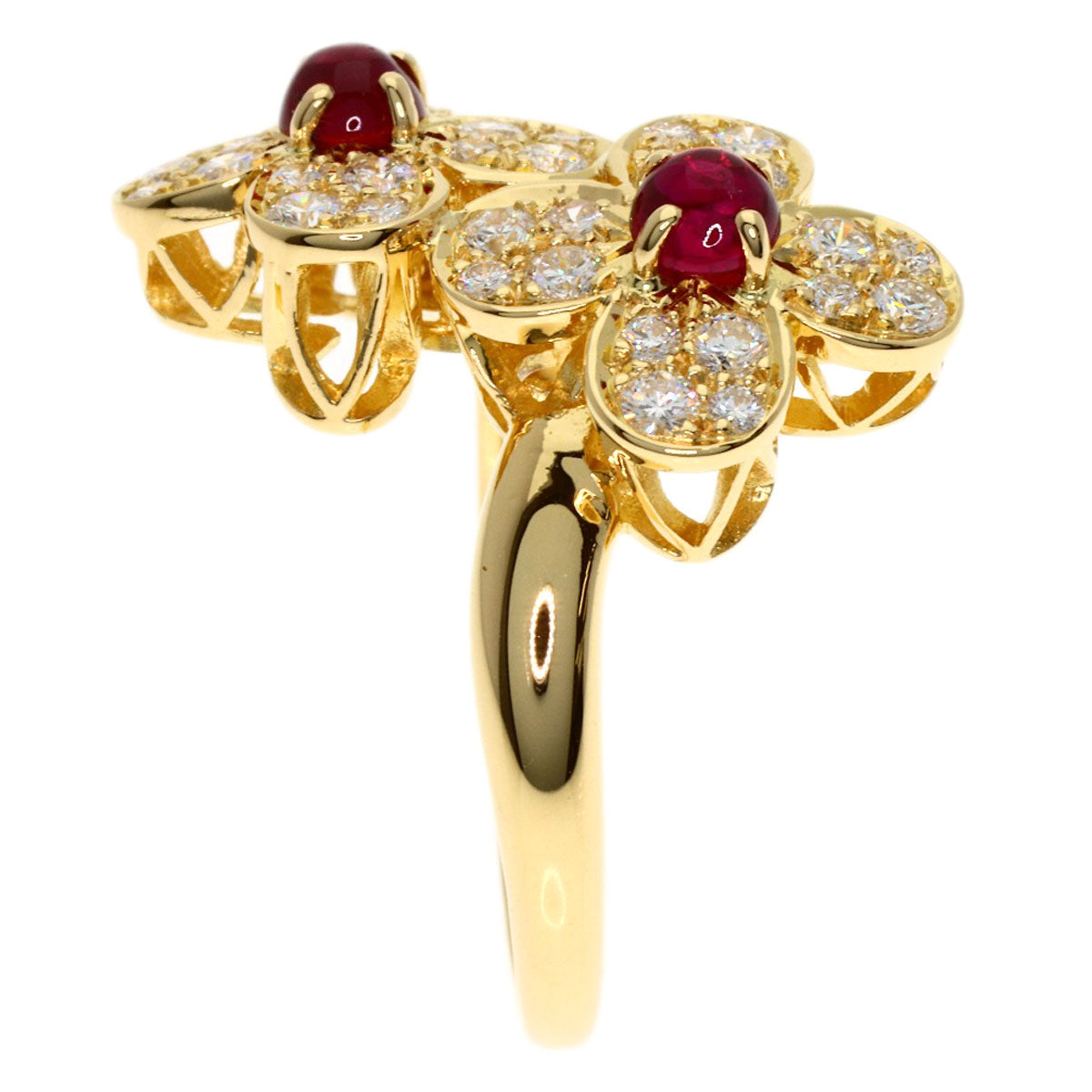 Van Cleef & Arpels Trefle Diamond Ruby Ring K18 Yellow Gold Ladies [Used]