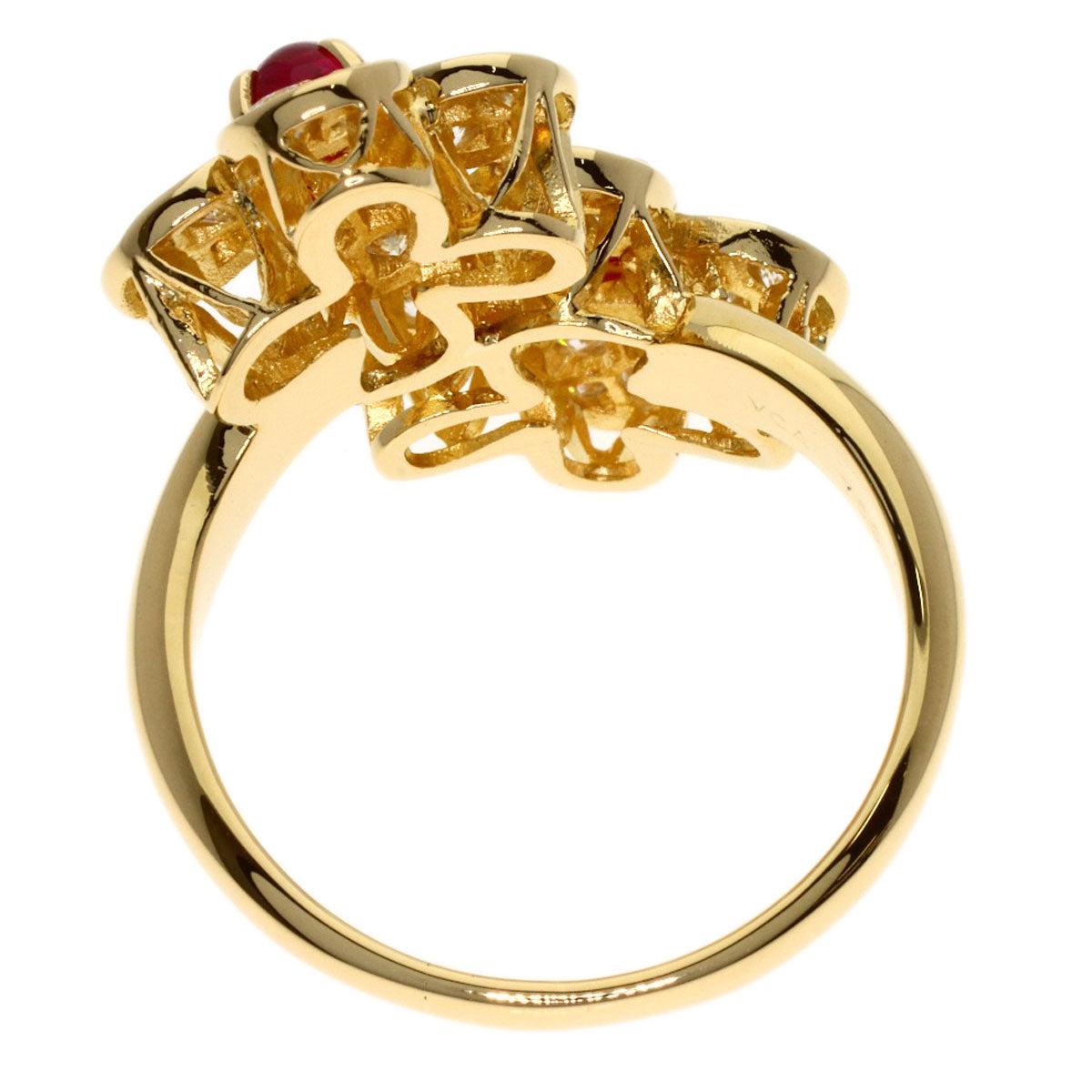 Van Cleef & Arpels Trefle Diamond Ruby Ring K18 Yellow Gold Ladies [Used]