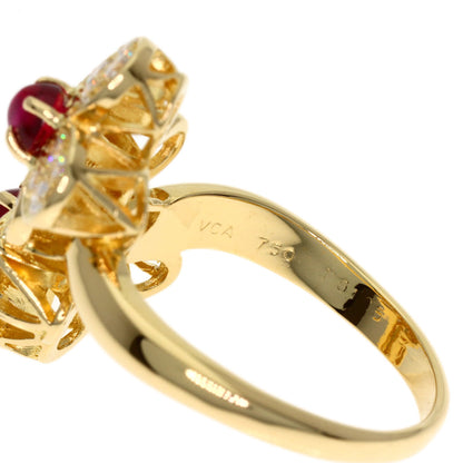 Van Cleef & Arpels Trefle Diamond Ruby Ring K18 Yellow Gold Ladies [Used]