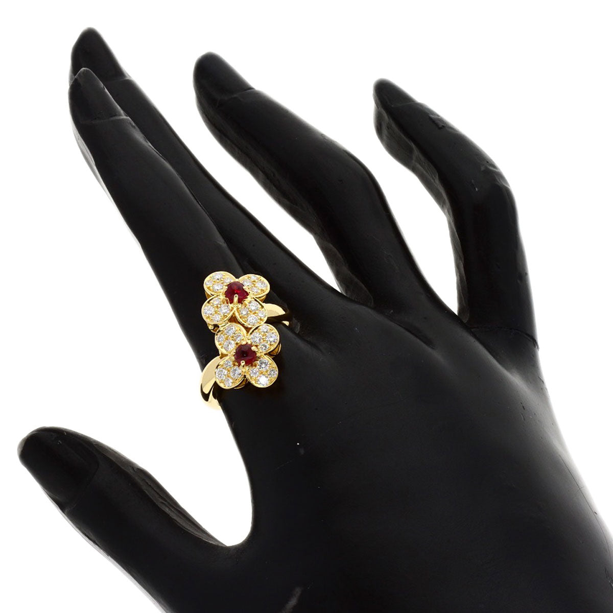 Van Cleef & Arpels Trefle Diamond Ruby Ring K18 Yellow Gold Ladies [Used]