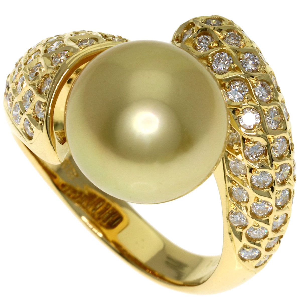 1ct GoldPearl Pearl Diamond Ring K18 Yellow Gold 10g　Ladies