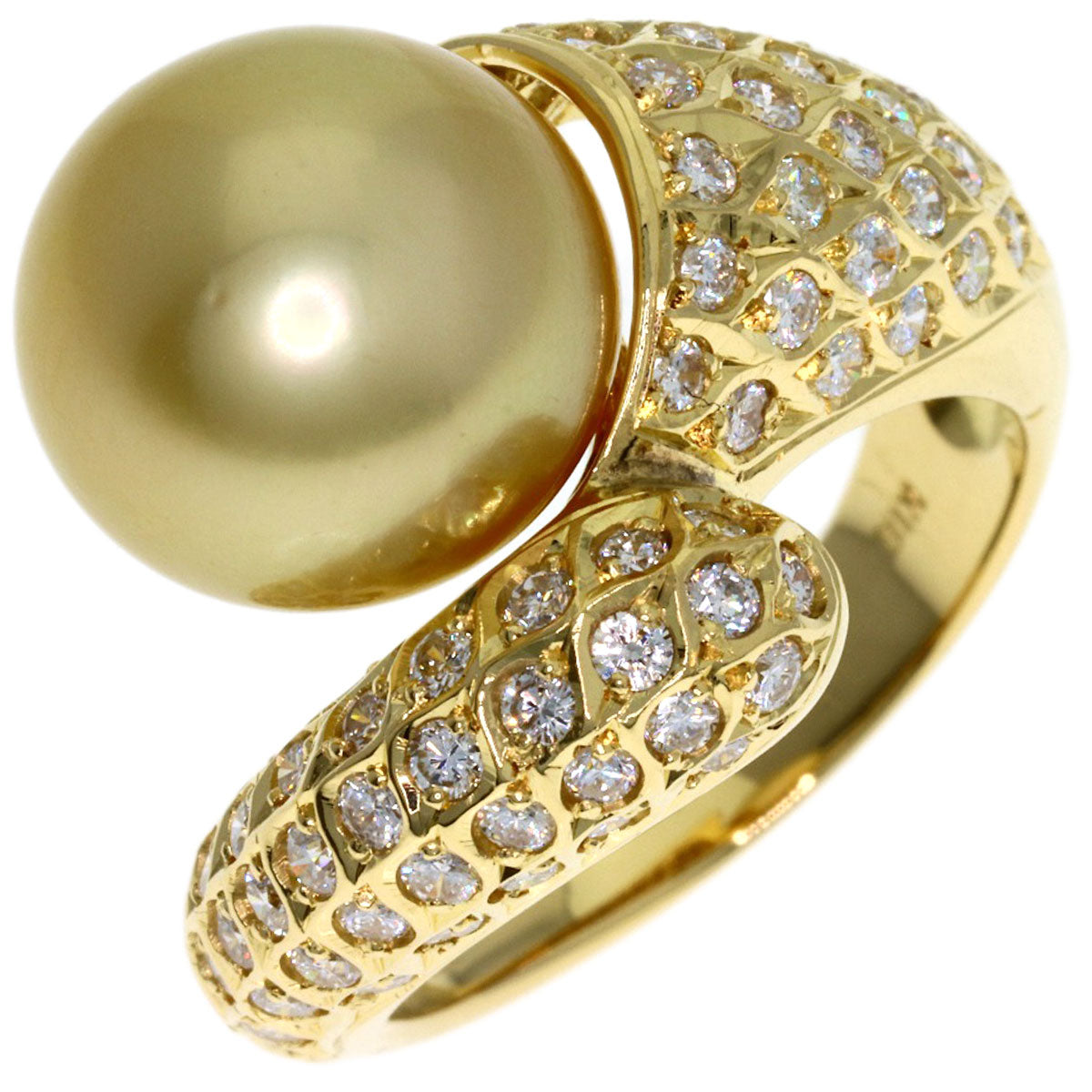 1ct GoldPearl Pearl Diamond Ring K18 Yellow Gold 10g　Ladies