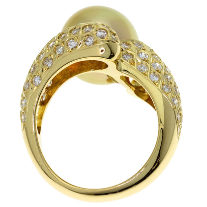1ct GoldPearl Pearl Diamond Ring K18 Yellow Gold 10g　Ladies
