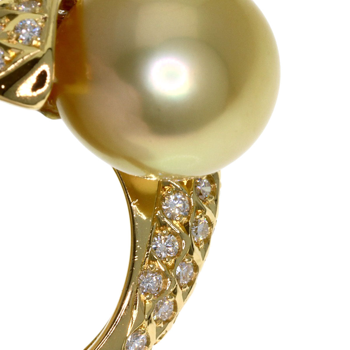1ct GoldPearl Pearl Diamond Ring K18 Yellow Gold 10g　Ladies