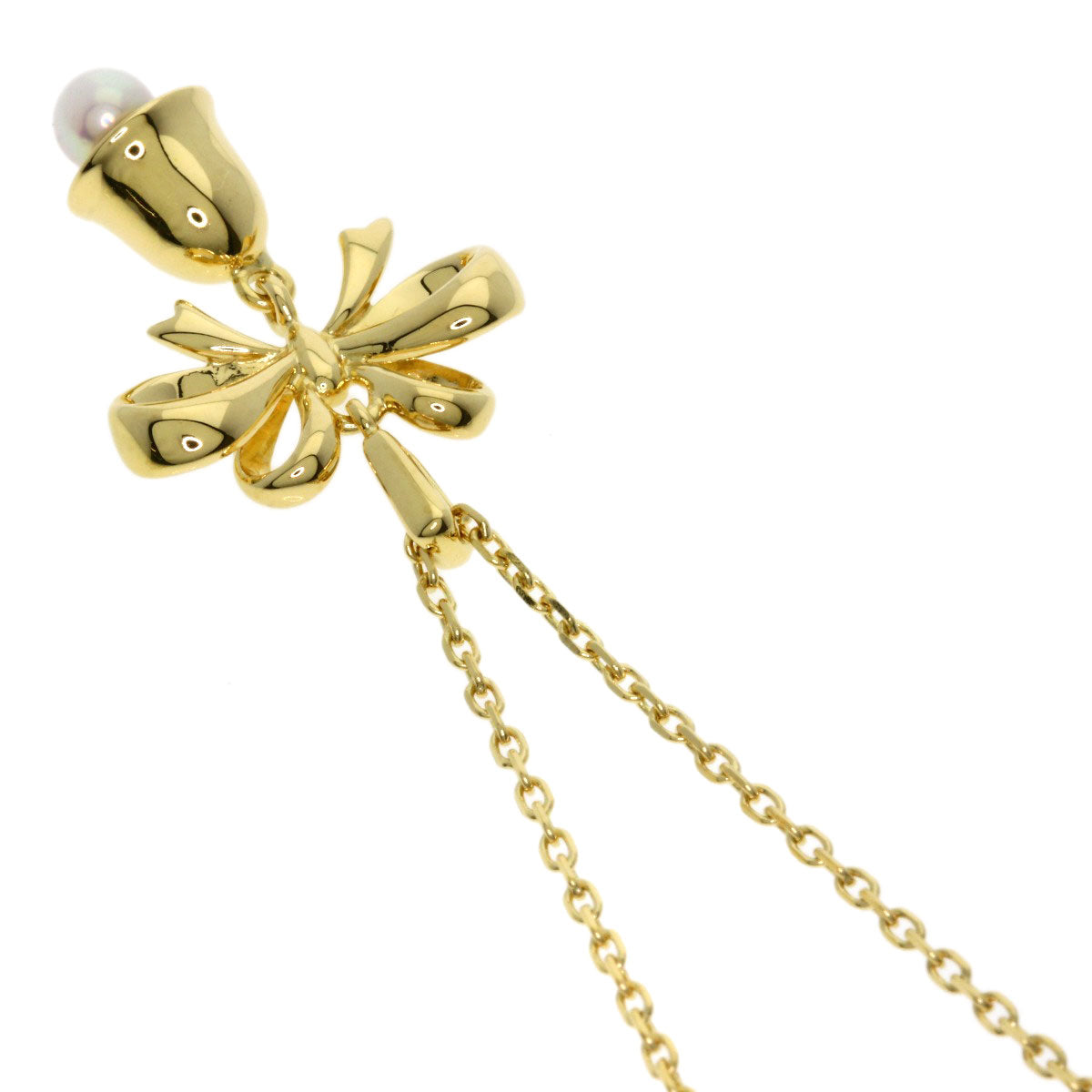 MIKIMOTO Bell Ribbon Motif Pearl Pearl Necklace K18 Yellow Gold Ladies [Used]