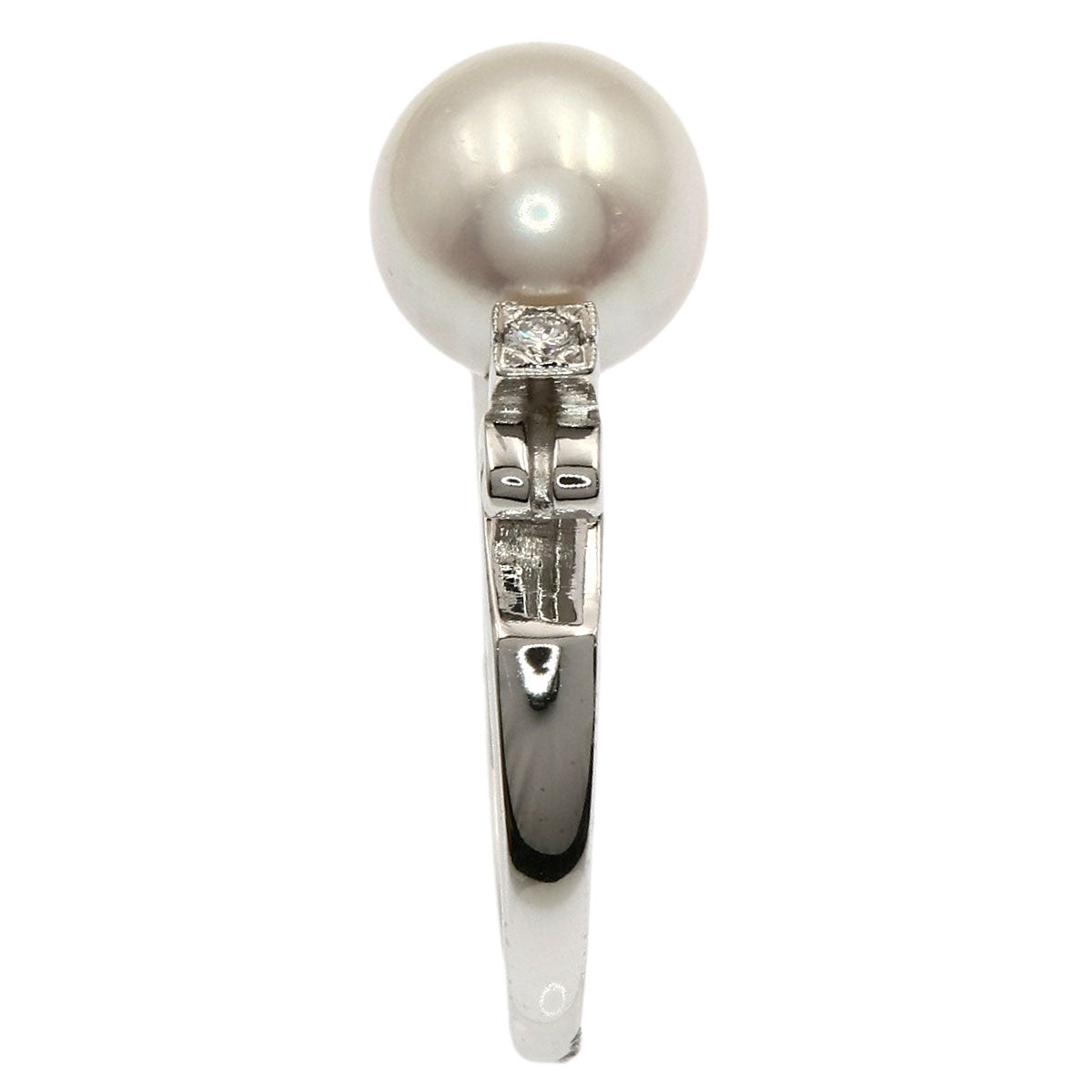 MIKIMOTO Pearl Pearl Diamond Ring K14 White Gold Ladies [Used]