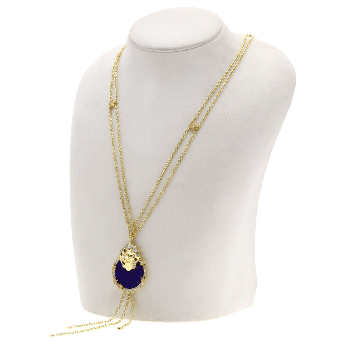 CHANEL Soulscy Nudurion Lapis Lazuli & Azure Stone Diamond Necklace K18 Yellow Gold Ladies [Used]