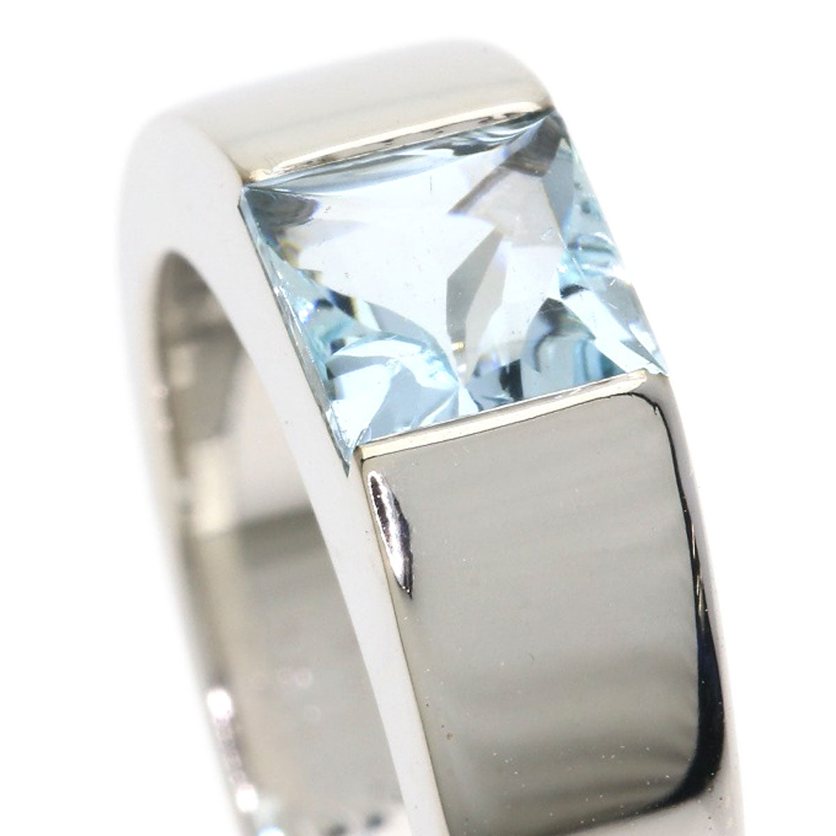 CARTIER Tank Aquamarine #53 Ring K18 White Gold Ladies [Used]