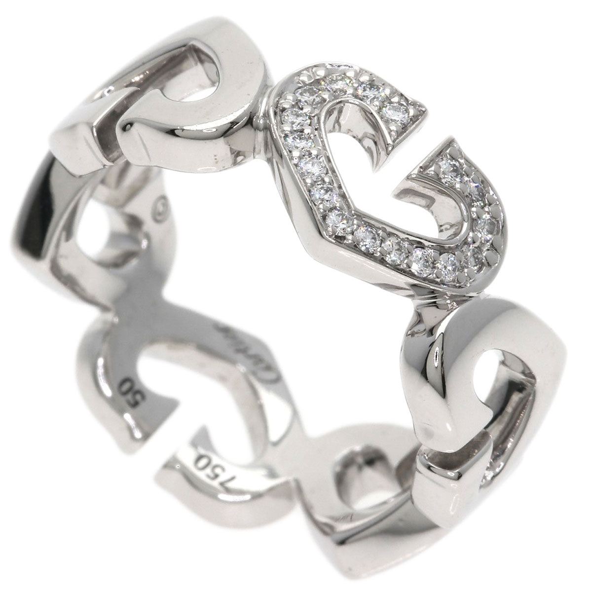 CARTIER C Heart Diamond # 50 Ring K18 White Gold Ladies [Used]