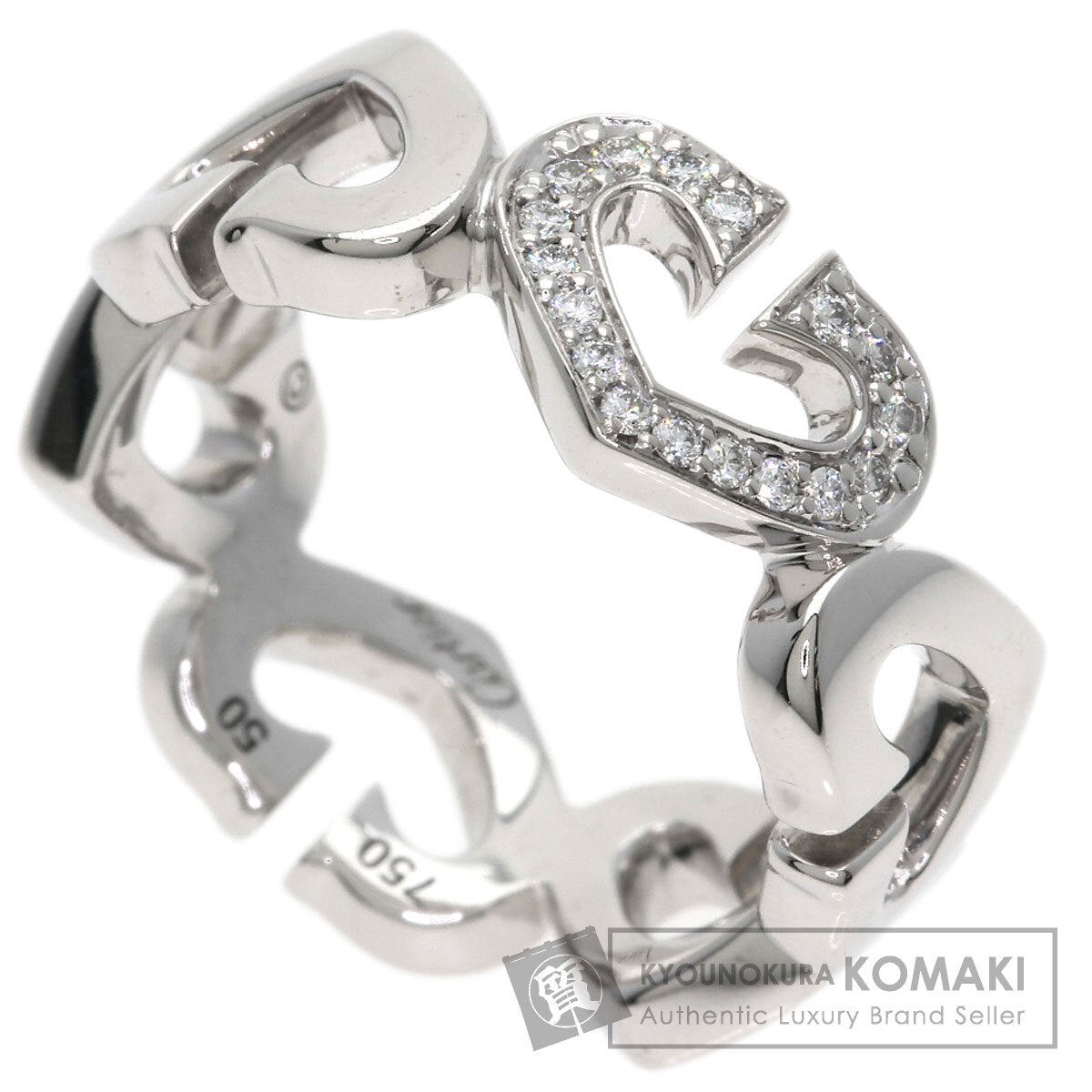 CARTIER C Heart Diamond # 50 Ring K18 White Gold Ladies [Used]