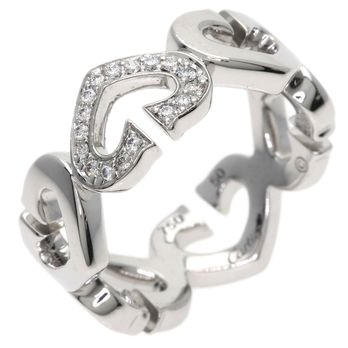 CARTIER C Heart Diamond # 50 Ring K18 White Gold Ladies [Used]