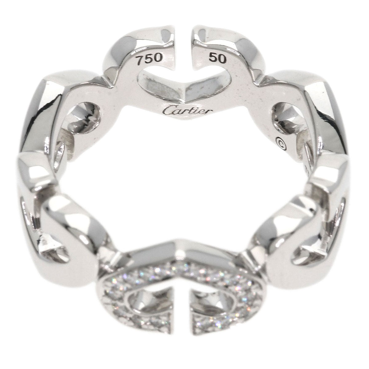 CARTIER C Heart Diamond # 50 Ring K18 White Gold Ladies [Used]