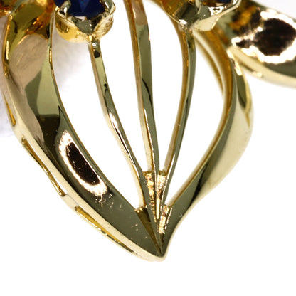 MIKIMOTO Flower Motif Pearl Pearl Sapphire Brooch K14 Yellow Gold Ladies [Used]