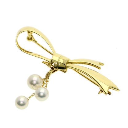 MIKIMOTO Ribbon Pearl Pearl Brooch K18 Yellow Gold Ladies [Used]