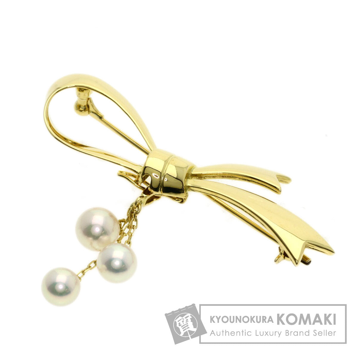 MIKIMOTO Ribbon Pearl Pearl Brooch K18 Yellow Gold Ladies [Used]