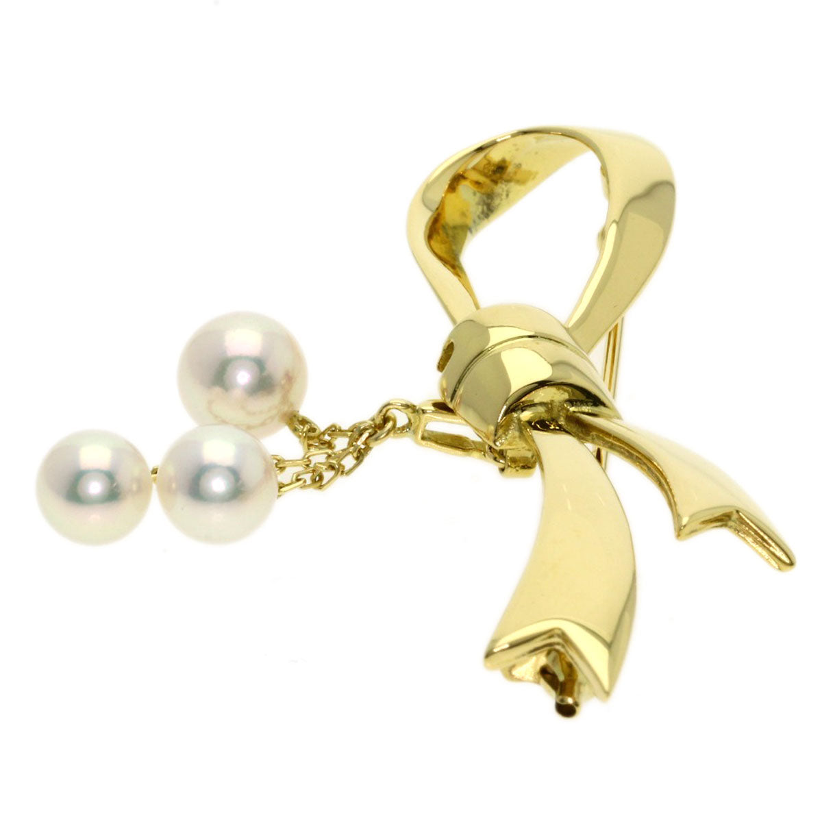 MIKIMOTO Ribbon Pearl Pearl Brooch K18 Yellow Gold Ladies [Used]