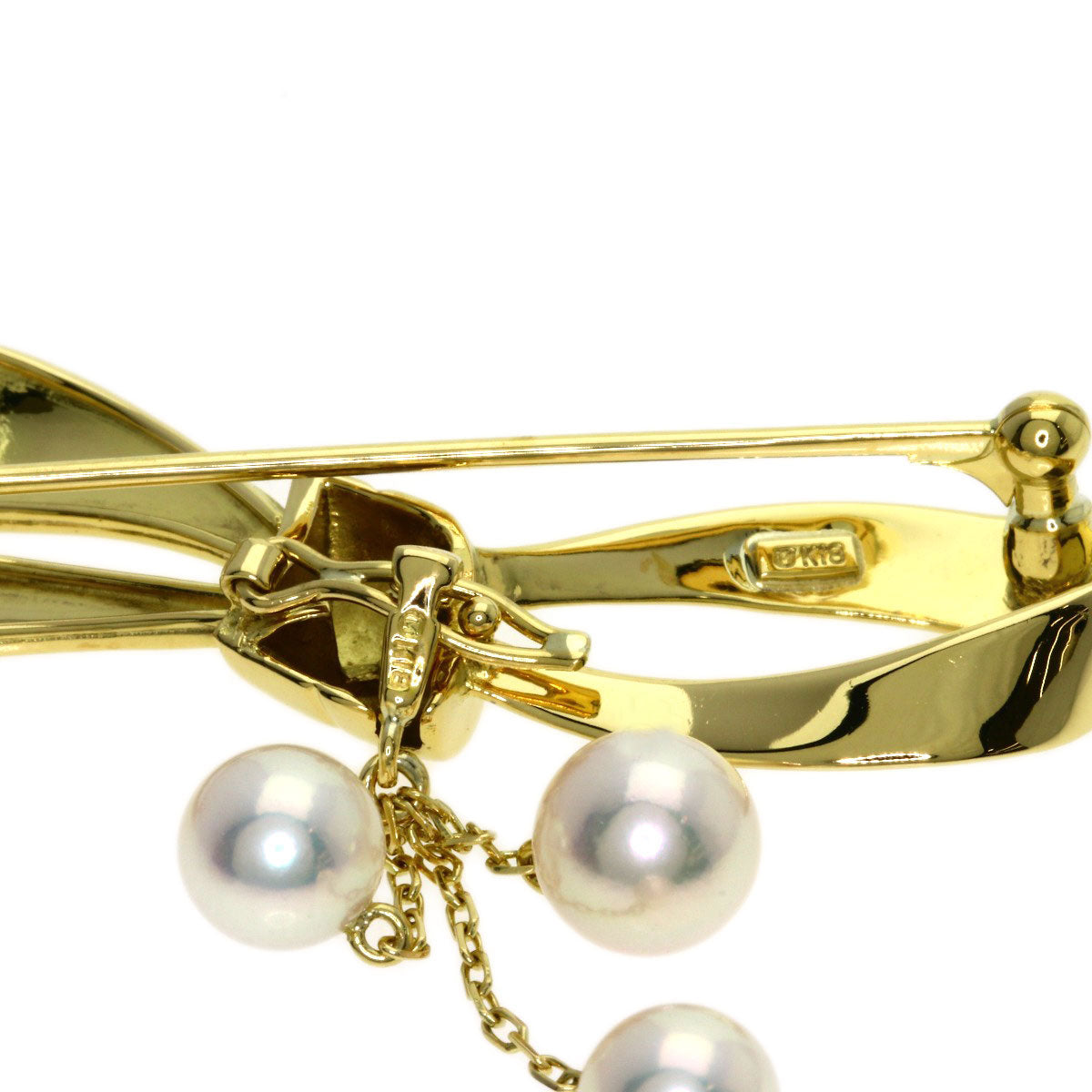 MIKIMOTO Ribbon Pearl Pearl Brooch K18 Yellow Gold Ladies [Used]