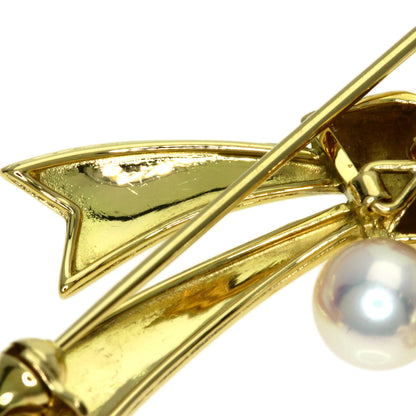 MIKIMOTO Ribbon Pearl Pearl Brooch K18 Yellow Gold Ladies [Used]