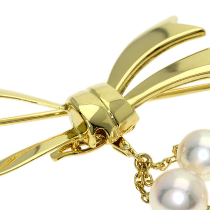 MIKIMOTO Ribbon Pearl Pearl Brooch K18 Yellow Gold Ladies [Used]