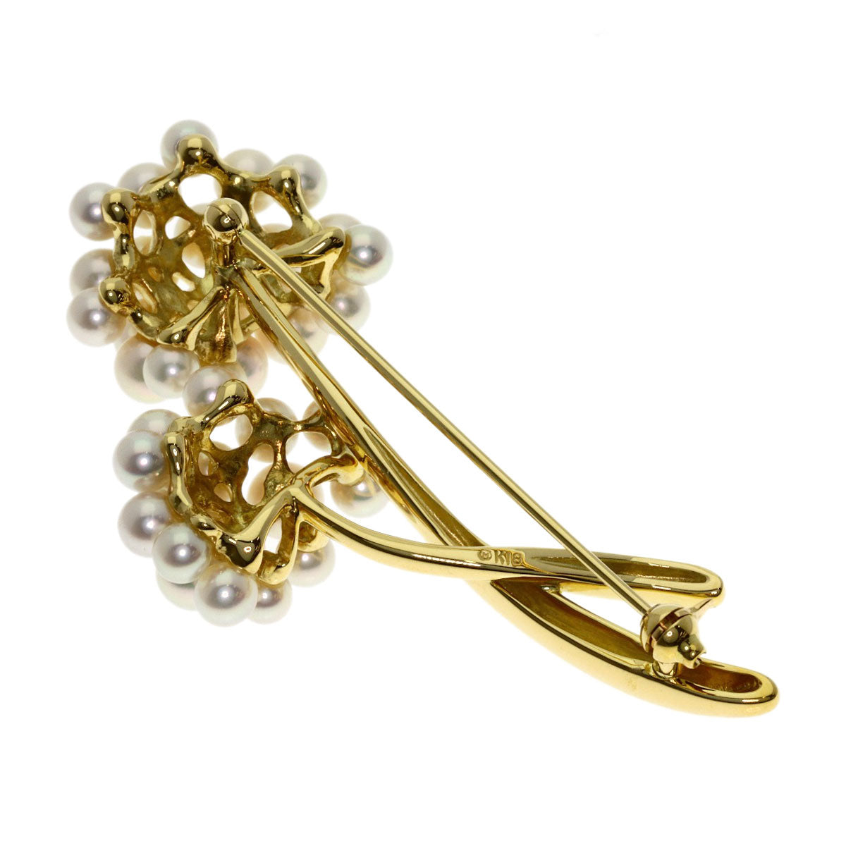 MIKIMOTO Flower motif Pearl Pearl Brooch K18 Yellow Gold Ladies [Used]