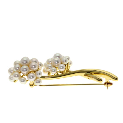 MIKIMOTO Flower motif Pearl Pearl Brooch K18 Yellow Gold Ladies [Used]