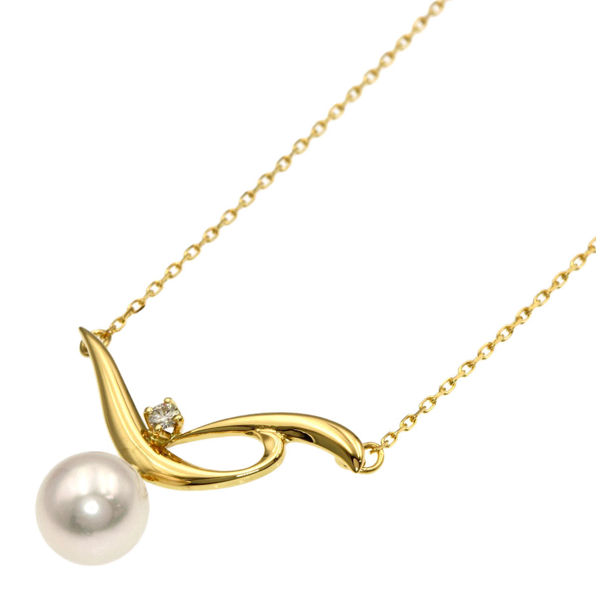 MIKIMOTO Pearl Pearl 1P Diamond Necklace K18 Yellow Gold Ladies [Used]