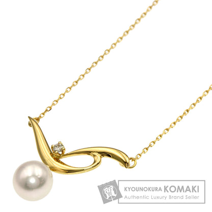 MIKIMOTO Pearl Pearl 1P Diamond Necklace K18 Yellow Gold Ladies [Used]