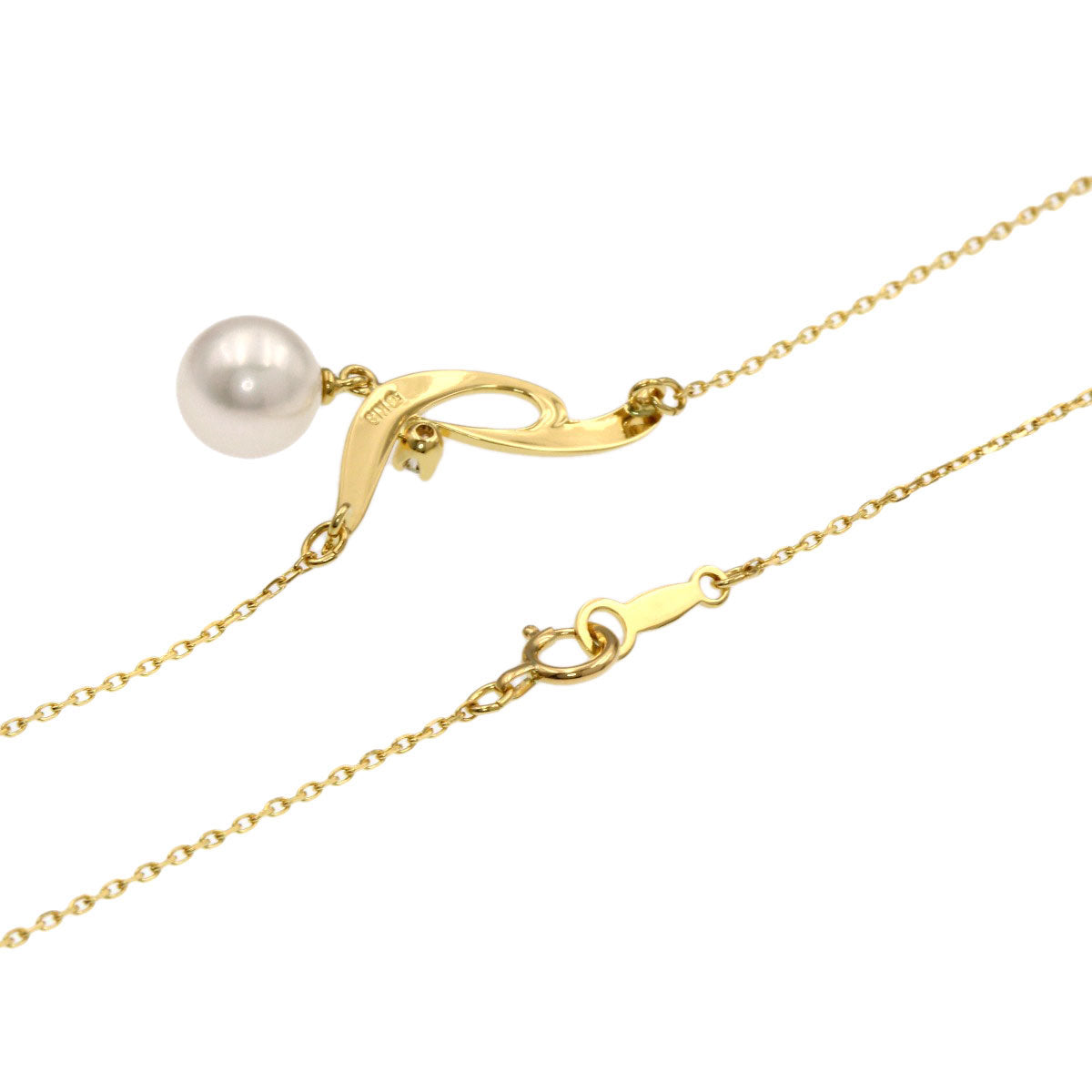 MIKIMOTO Pearl Pearl 1P Diamond Necklace K18 Yellow Gold Ladies [Used]