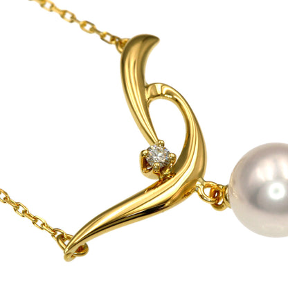 MIKIMOTO Pearl Pearl 1P Diamond Necklace K18 Yellow Gold Ladies [Used]