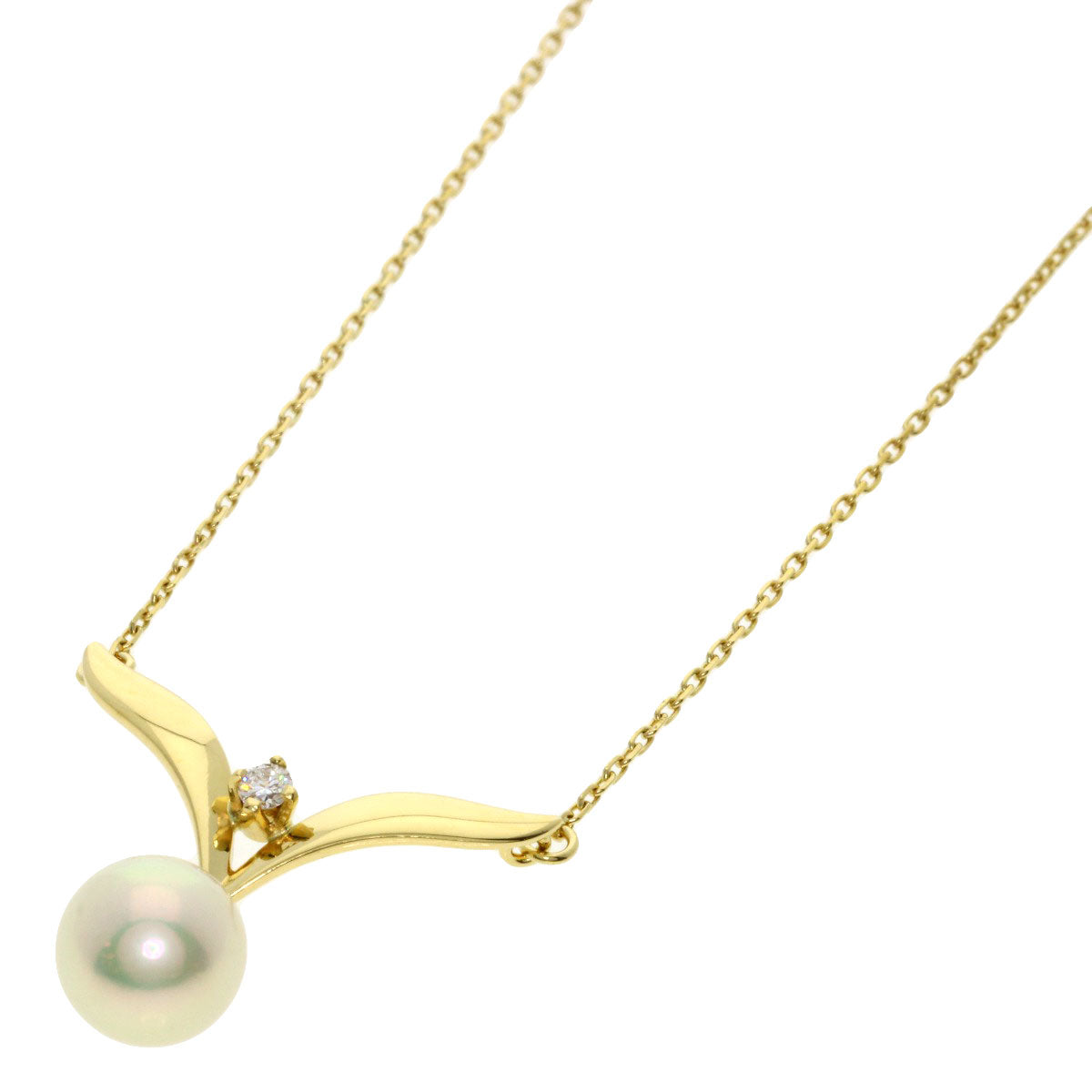 MIKIMOTO Pearl Pearl Diamond Necklace K18 Yellow Gold Ladies [Used]