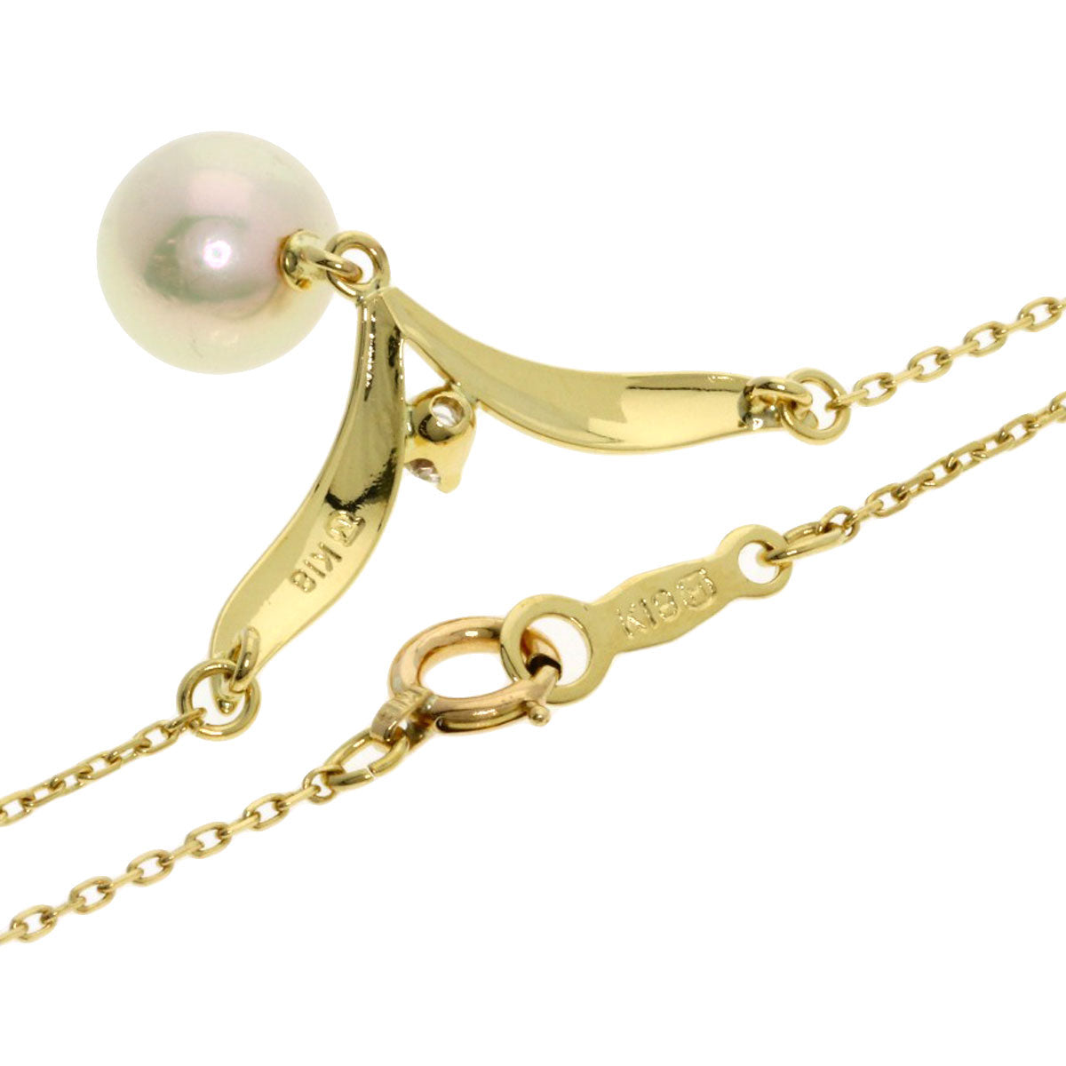 MIKIMOTO Pearl Pearl Diamond Necklace K18 Yellow Gold Ladies [Used]