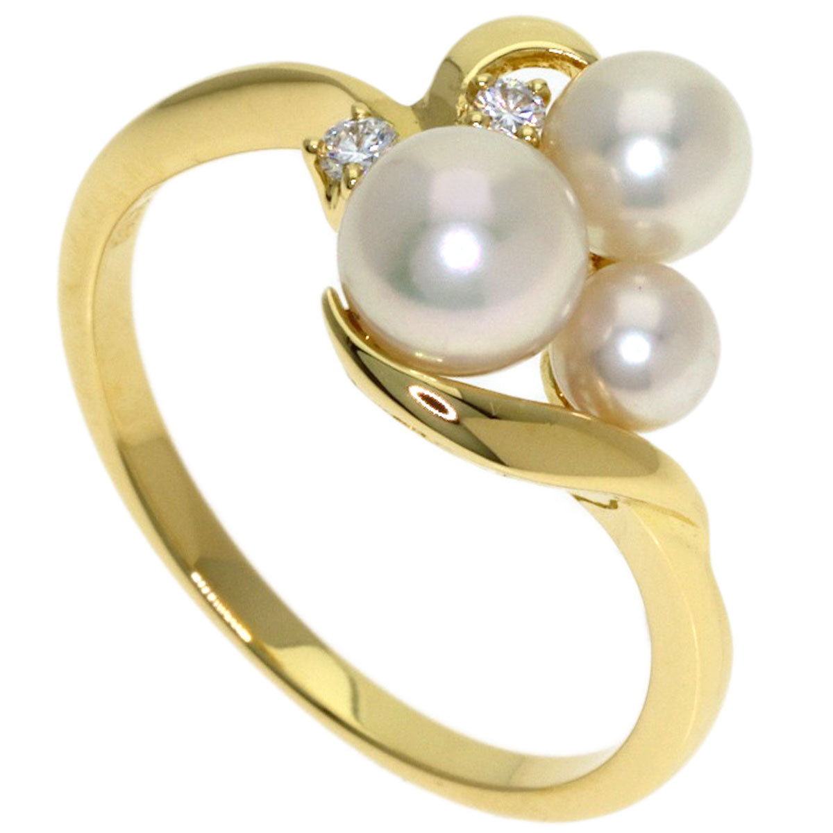 MIKIMOTO Pearl Pearl Diamond Ring K18 Yellow Gold Ladies [Used]