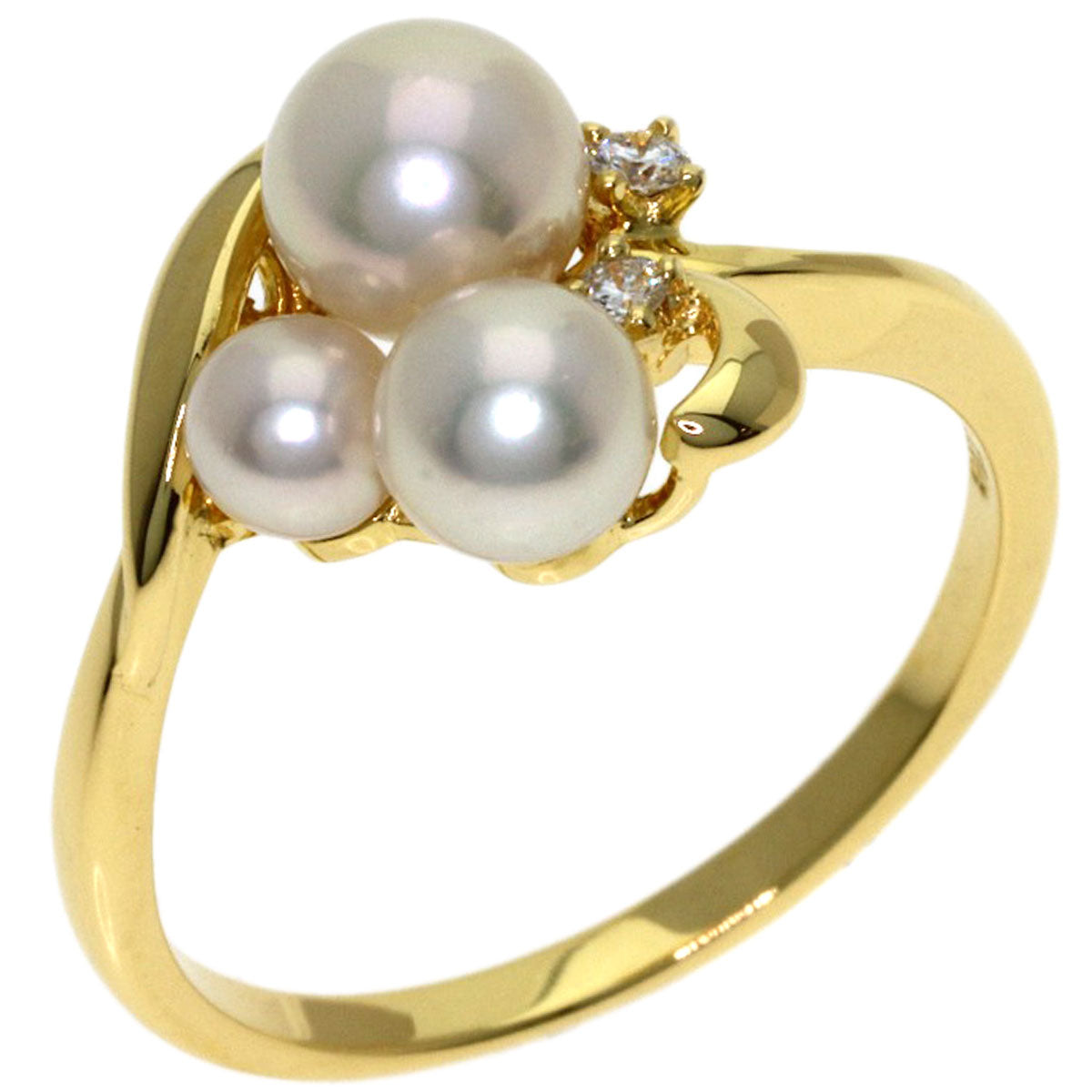MIKIMOTO Pearl Pearl Diamond Ring K18 Yellow Gold Ladies [Used]