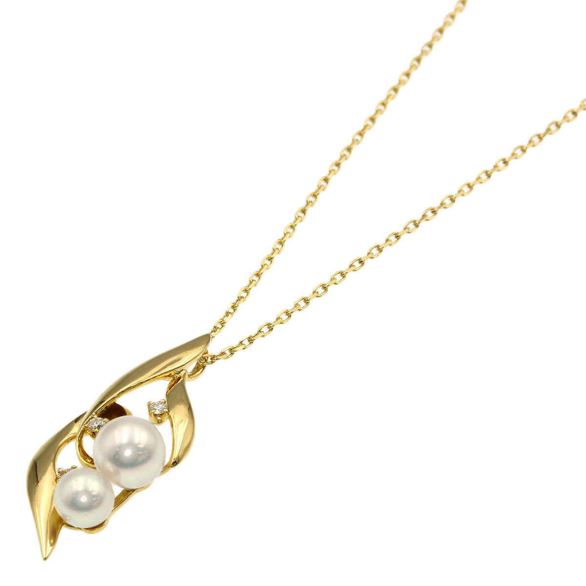 MIKIMOTO Pearl Pearl 3P Diamond Necklace K18 Yellow Gold Ladies [Used]