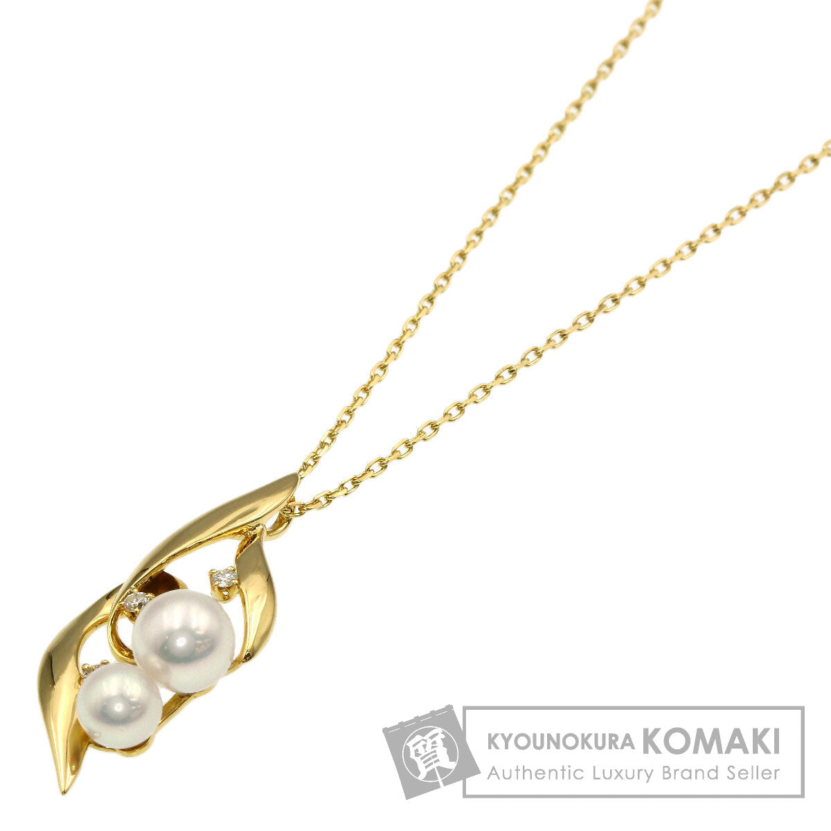 MIKIMOTO Pearl Pearl 3P Diamond Necklace K18 Yellow Gold Ladies [Used]