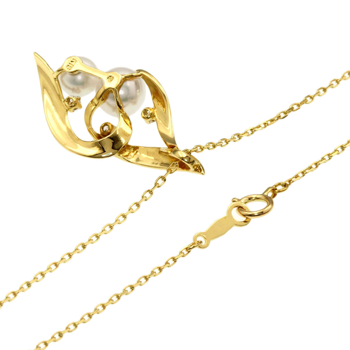 MIKIMOTO Pearl Pearl 3P Diamond Necklace K18 Yellow Gold Ladies [Used]