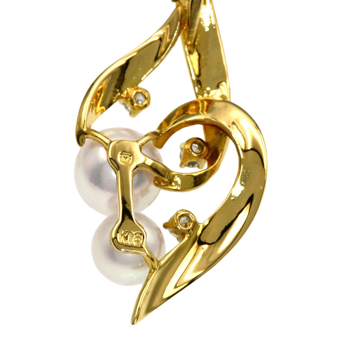 MIKIMOTO Pearl Pearl 3P Diamond Necklace K18 Yellow Gold Ladies [Used]