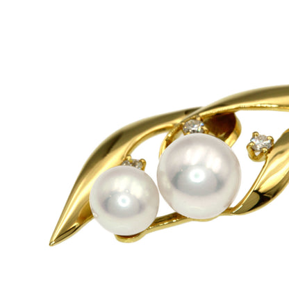 MIKIMOTO Pearl Pearl 3P Diamond Necklace K18 Yellow Gold Ladies [Used]