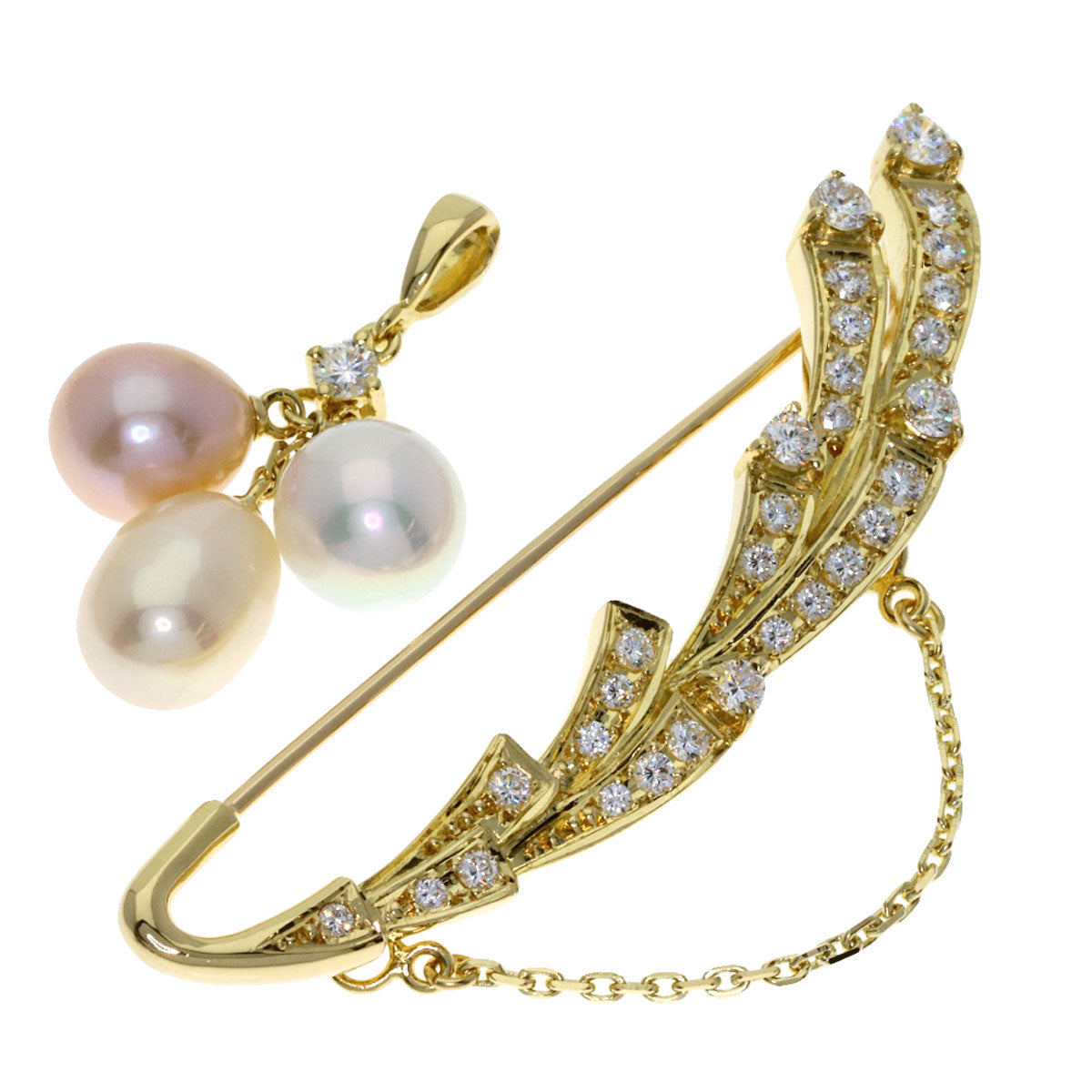 MIKIMOTO Diamond Pearl Pendant Top (Set of 2) Brooch K18 Yellow Gold Ladies [Used]