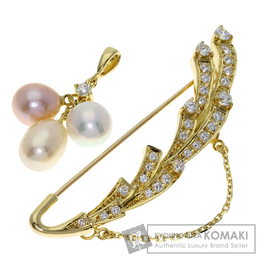 MIKIMOTO Diamond Pearl Pendant Top (Set of 2) Brooch K18 Yellow Gold Ladies [Used]