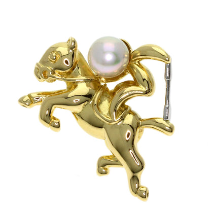 MIKIMOTO Horse motif Pearl pin brooch Brooch K18 Yellow Gold PT950Ladies [Used]
