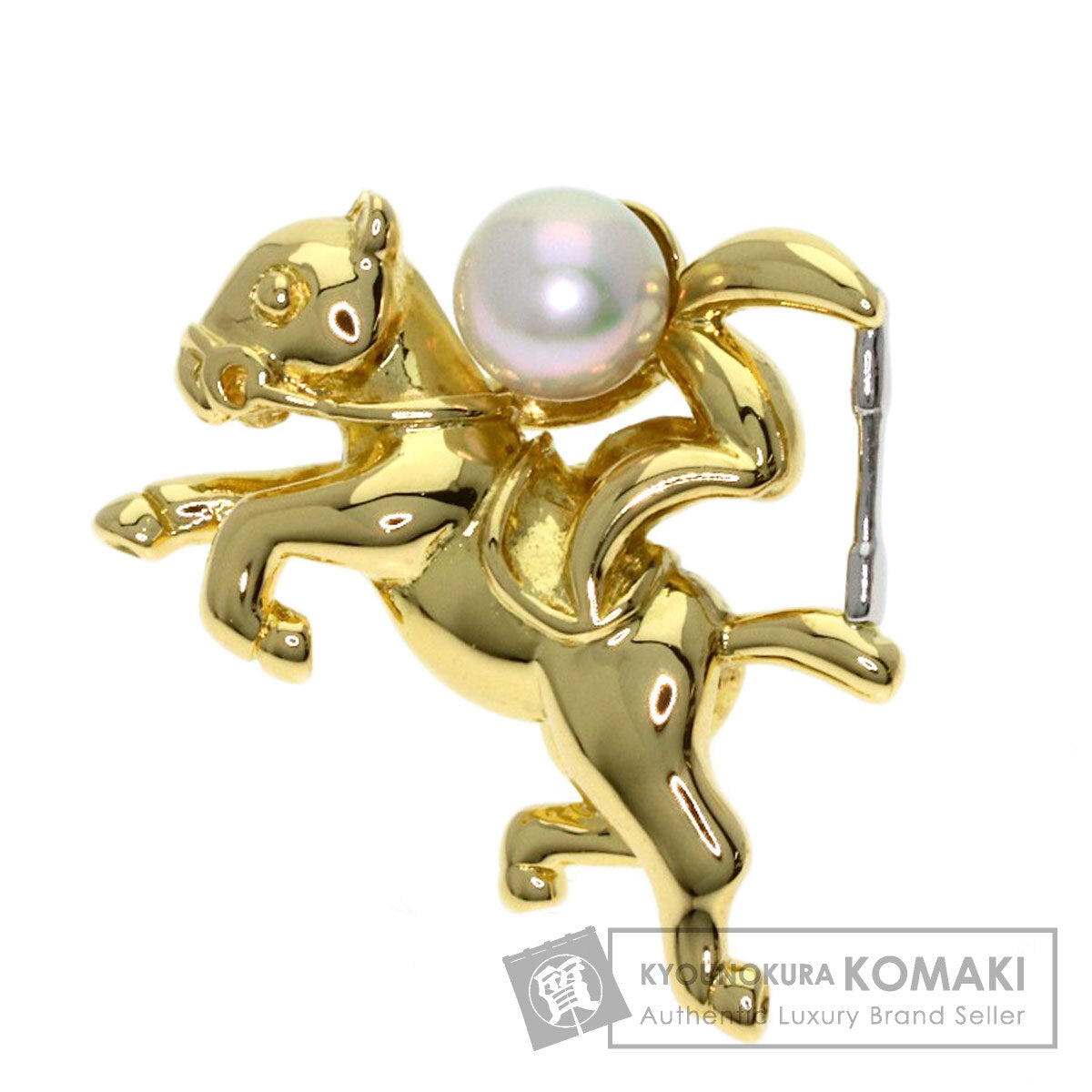 MIKIMOTO Horse motif Pearl pin brooch Brooch K18 Yellow Gold PT950Ladies [Used]