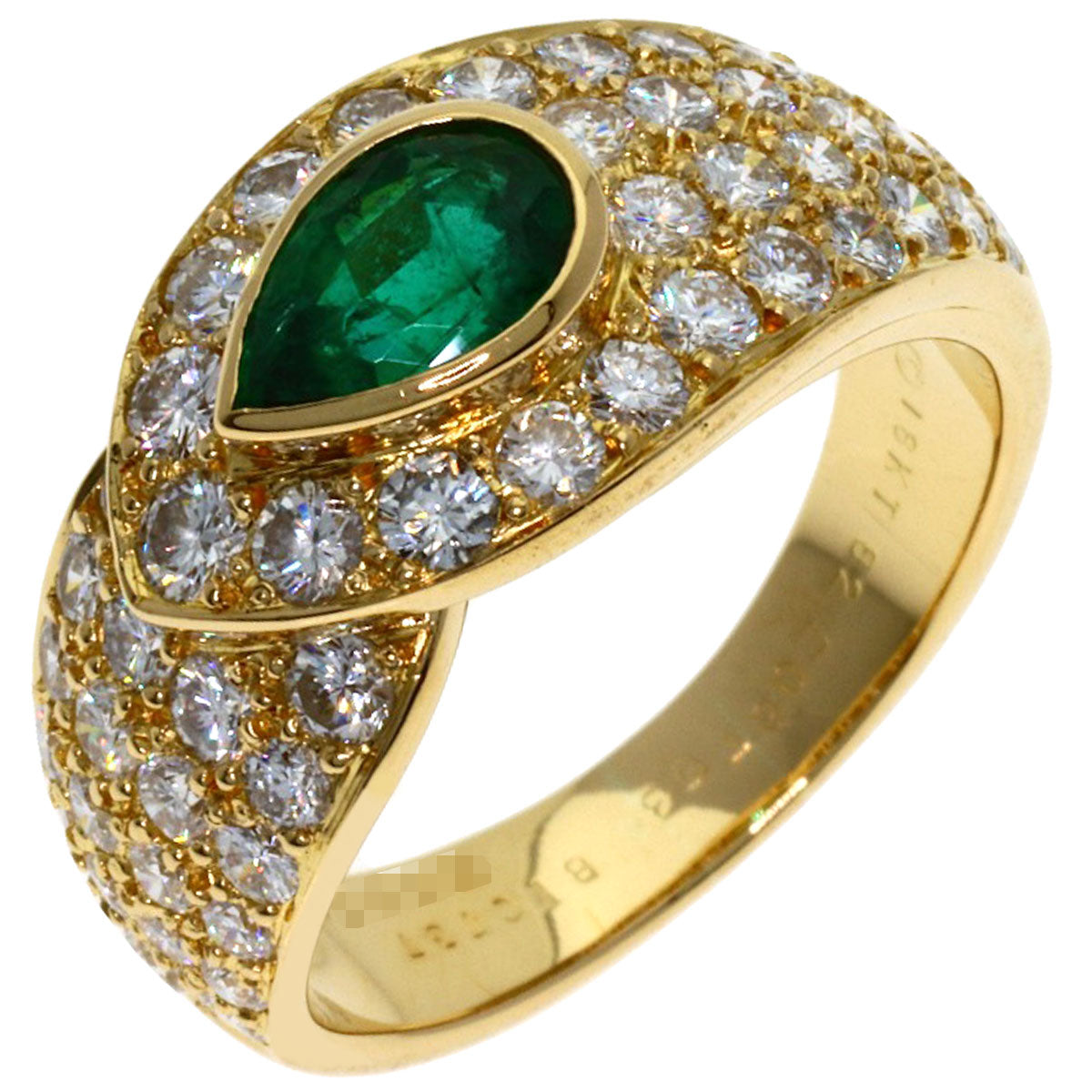 Van Cleef & Arpels Emerald Diamond #51 Ring K18 Yellow Gold Ladies [Used]